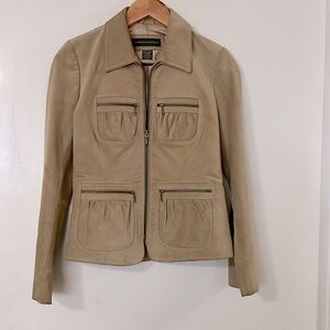 Banana Republic Tan Suede Leather Jacket with Tailored Fit and Zipper Closure